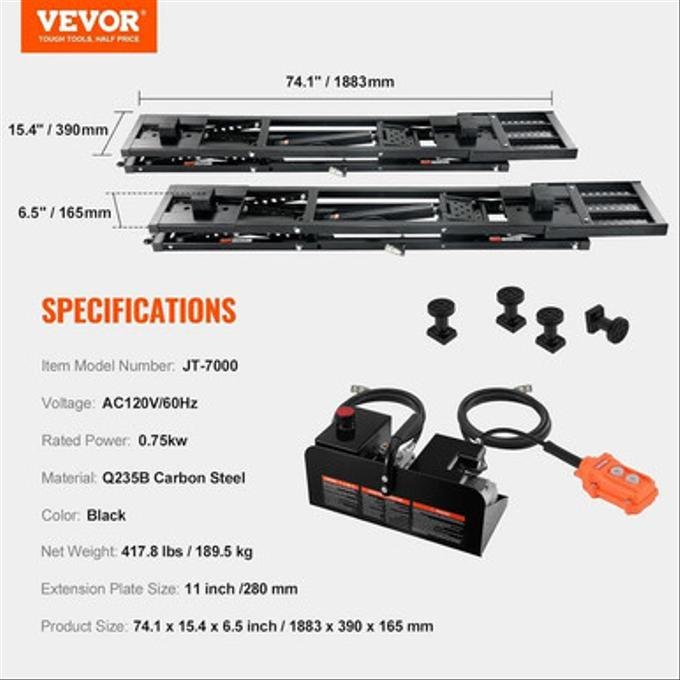 VEVOR 7,000 lb Portable Car Lift β Extended-Length Plate Jack Lift, 26.8" Max Height, 120V - Image 9